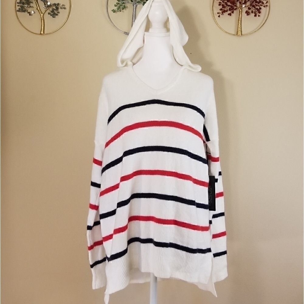 Rachel Zoe White Hoodie w Blue Red Stripes M NWT!